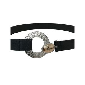 Chico's Hammered Studded Metal Concho Belt Faux Leather Sm Med Black Strap